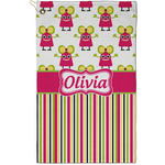 Pink Monsters & Stripes Golf Towel - Poly-Cotton Blend - Small w/ Name or Text