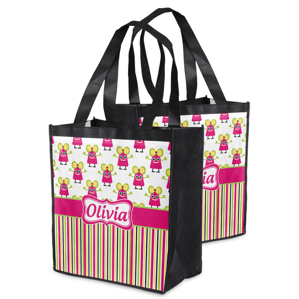 Pink Monsters & Stripes Grocery Bag - MAIN