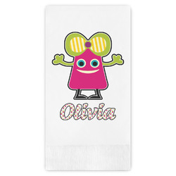Pink Monsters & Stripes Guest Napkins - Full Color - Embossed Edge (Personalized)