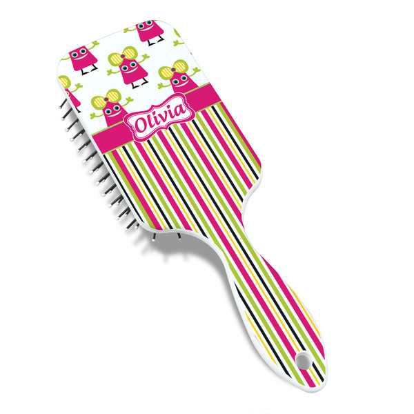 Pink Monsters & Stripes Hair Brush - Angle View