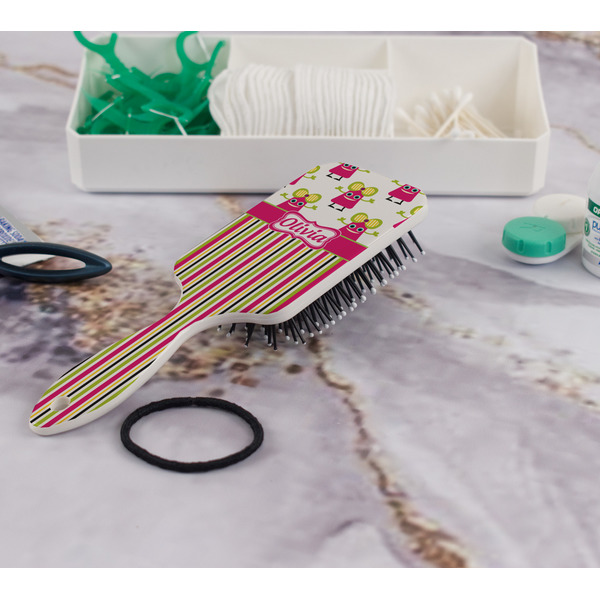 Pink Monsters & Stripes Hair Brush - In Bathroom