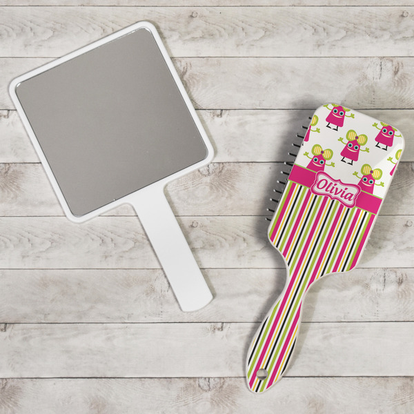 Pink Monsters & Stripes Hair Brush - In Context