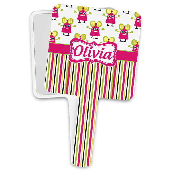 Custom Pink Monsters & Stripes Hand Mirror (Personalized)