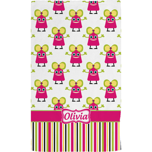 Pink Monsters & Stripes Personalized All Over Print Hand Towel