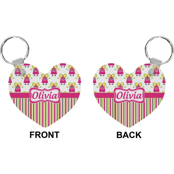 Pink Monsters & Stripes Heart Keychain (Front + Back)