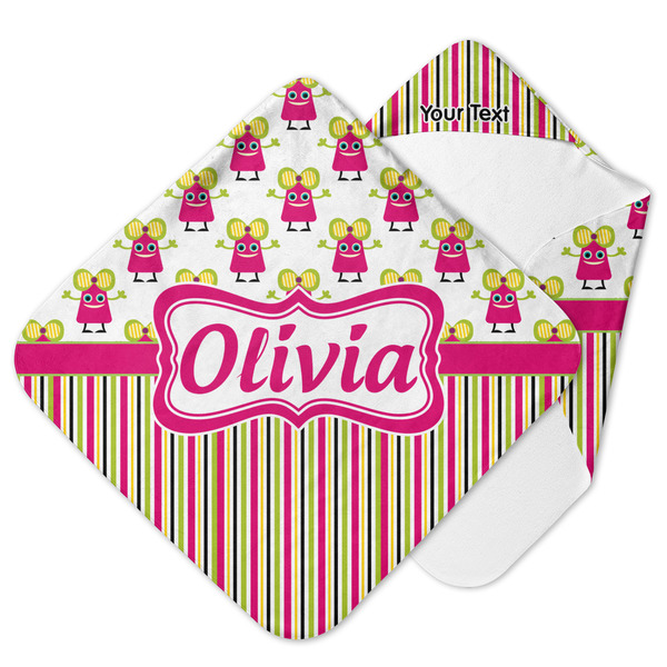 Custom Pink Monsters & Stripes Hooded Baby Towel (Personalized)