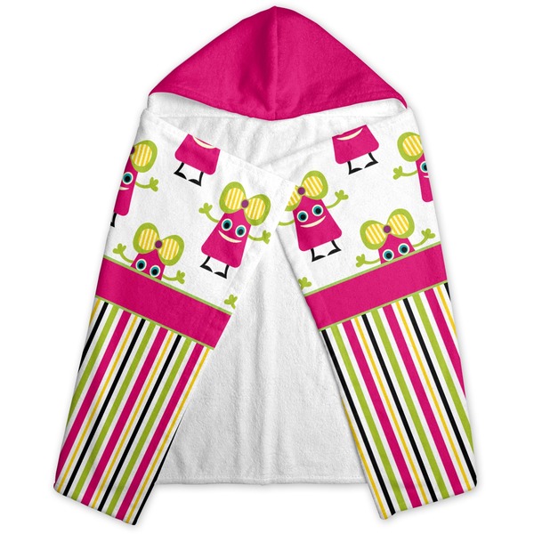 Pink Monsters & Stripes Hooded Towel - Folded