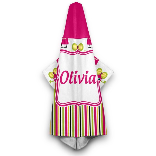 Pink Monsters & Stripes Hooded Towel - Hanging