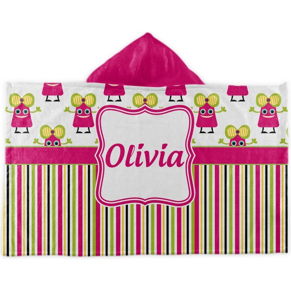 Custom Pink Monsters & Stripes Kids Hooded Towel (Personalized)