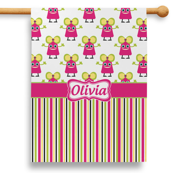 Custom Pink Monsters & Stripes 28" House Flag (Personalized)