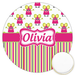 Pink Monsters & Stripes Printed Cookie Topper - 3.25" (Personalized)