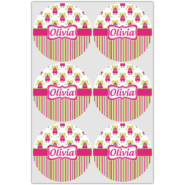 Pink Monsters & Stripes Icing Circle - Large - Set of 6