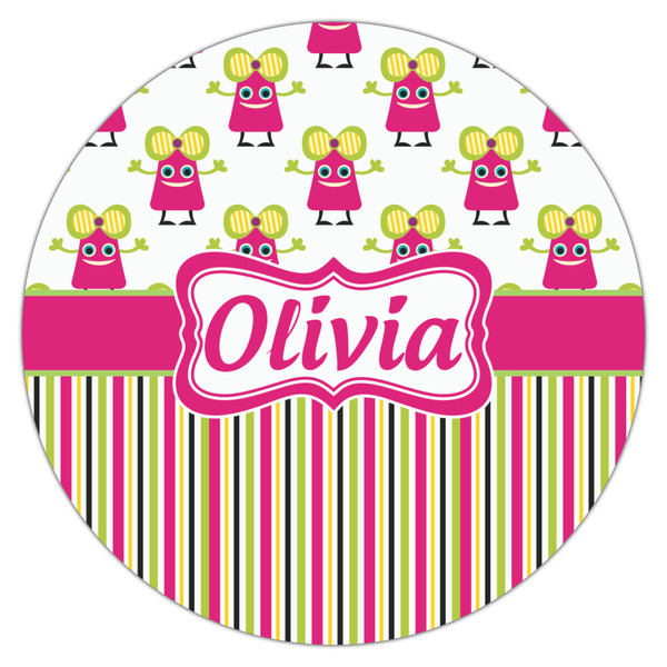Pink Monsters & Stripes Icing Circle - Large - Single