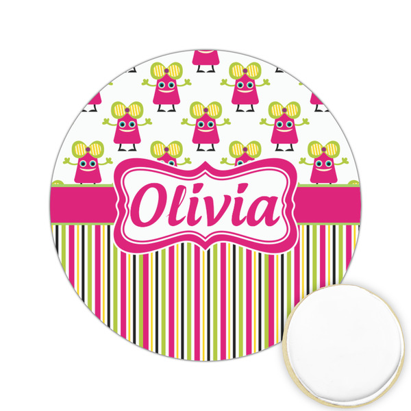 Custom Pink Monsters & Stripes Printed Cookie Topper - 2.15" (Personalized)