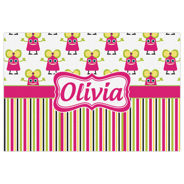 Pink Monsters & Stripes Indoor / Outdoor Rug - 2'x3' - Front Flat