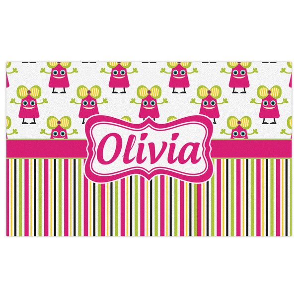 Pink Monsters & Stripes Indoor / Outdoor Rug - 3'x5' - Front Flat
