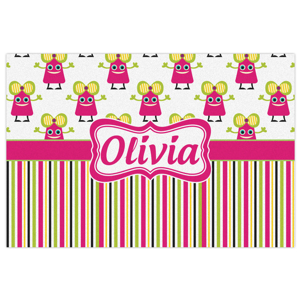 Pink Monsters & Stripes Indoor / Outdoor Rug - 4'x6' - Front Flat