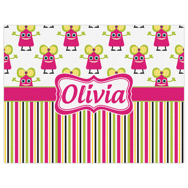 Pink Monsters & Stripes Indoor / Outdoor Rug - 6'x8' - Front Flat