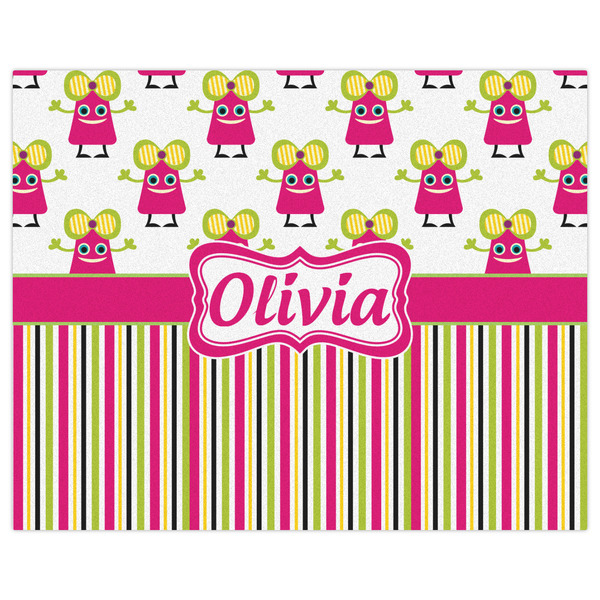 Pink Monsters & Stripes Indoor / Outdoor Rug - 8'x10' - Front Flat