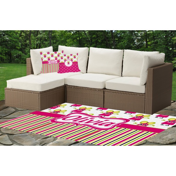 Pink Monsters & Stripes Outdoor Mat & Cushions