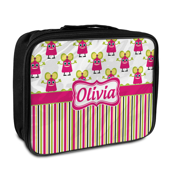 Custom Pink Monsters & Stripes Insulated Lunch Bag (Personalized)