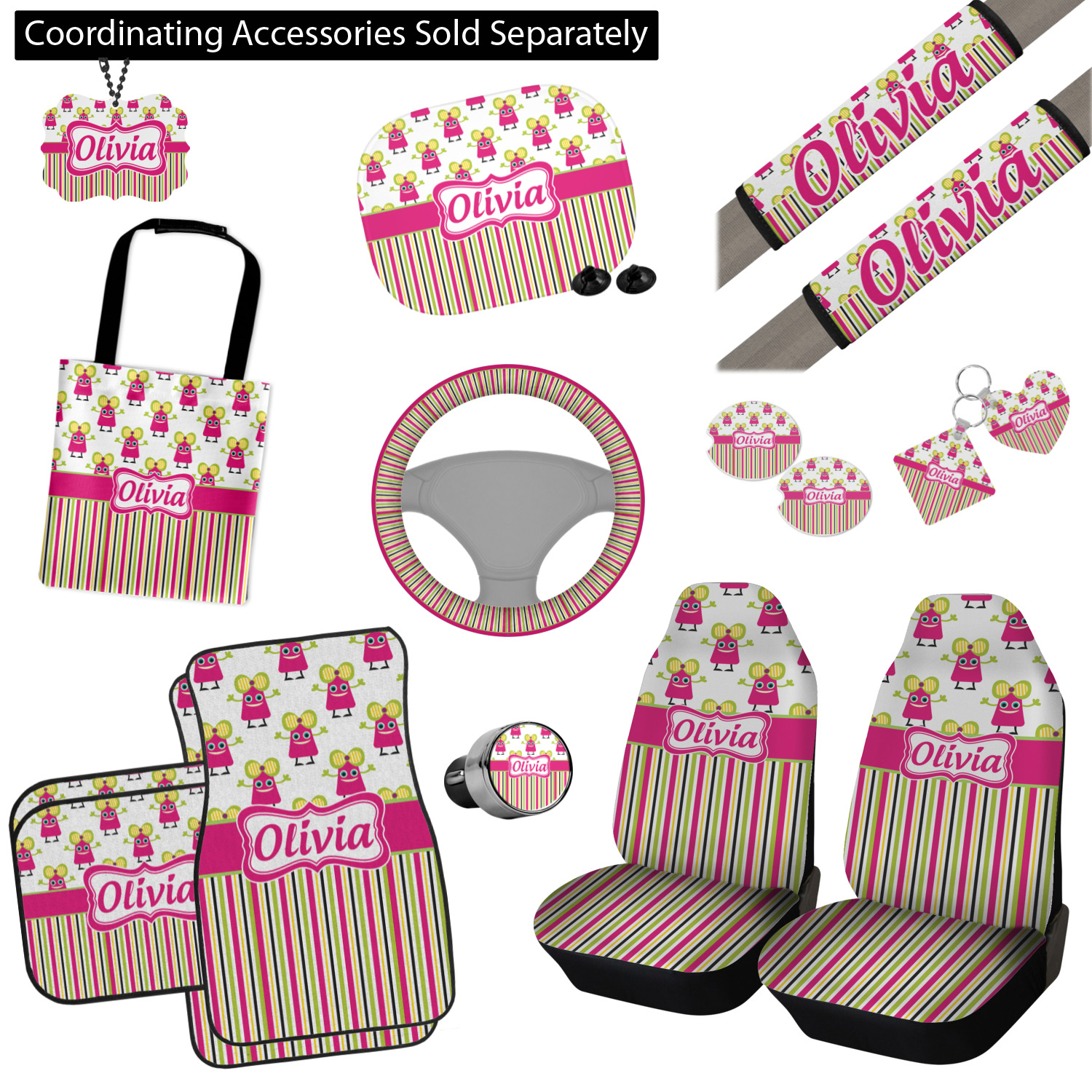 Custom Pink Monsters & Stripes Car (Personalized) YouCustomizeIt