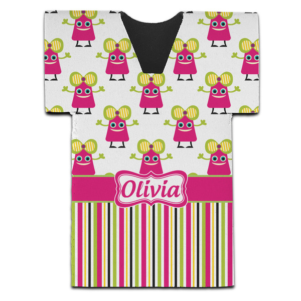 Pink Monsters & Stripes Jersey Bottle Cooler - Set of 4 - FRONT (flat)