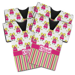 Pink Monsters & Stripes Jersey Bottle Cooler - Set of 4 (Personalized)