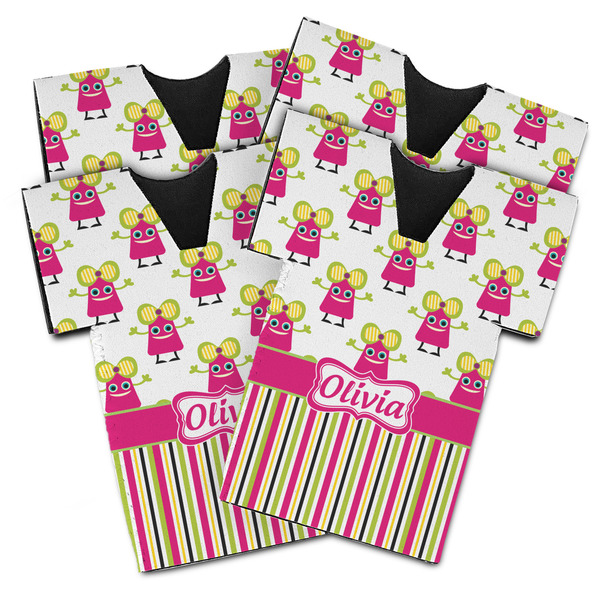 Pink Monsters & Stripes Jersey Bottle Cooler - Set of 4 - MAIN (flat)