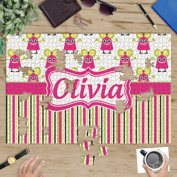 Pink Monsters & Stripes Jigsaw Puzzle 1014 Piece - In Context