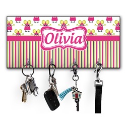 Pink Monsters & Stripes Key Hanger w/ 4 Hooks w/ Name or Text