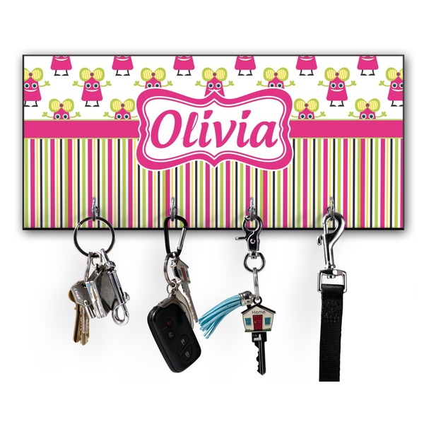 Custom Pink Monsters & Stripes Key Hanger w/ 4 Hooks w/ Name or Text