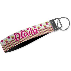 Pink Monsters & Stripes Wristlet Webbing Keychain Fob (Personalized)