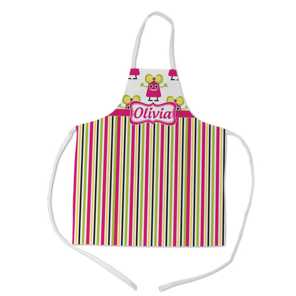 Custom Pink Monsters & Stripes Kid's Apron w/ Name or Text
