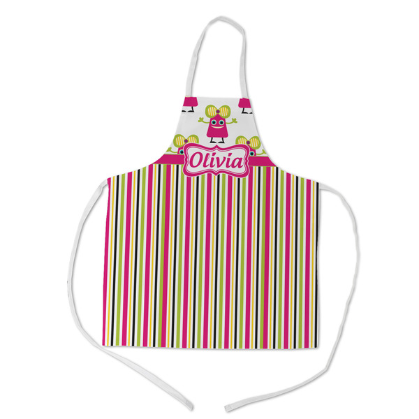 Custom Pink Monsters & Stripes Kid's Apron - Medium (Personalized)