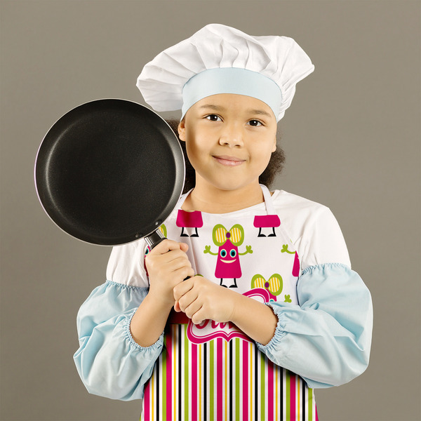 Pink Monsters & Stripes Kid's Aprons - Medium - Lifestyle