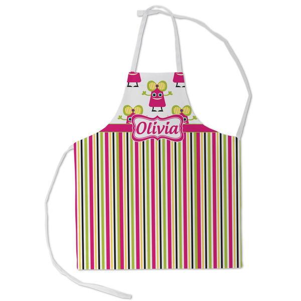 Custom Pink Monsters & Stripes Kid's Apron - Small (Personalized)