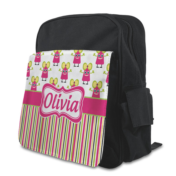 Custom Pink Monsters & Stripes Preschool Backpack (Personalized)