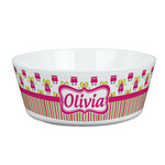Pink Monsters & Stripes Kid's Bowl (Personalized)
