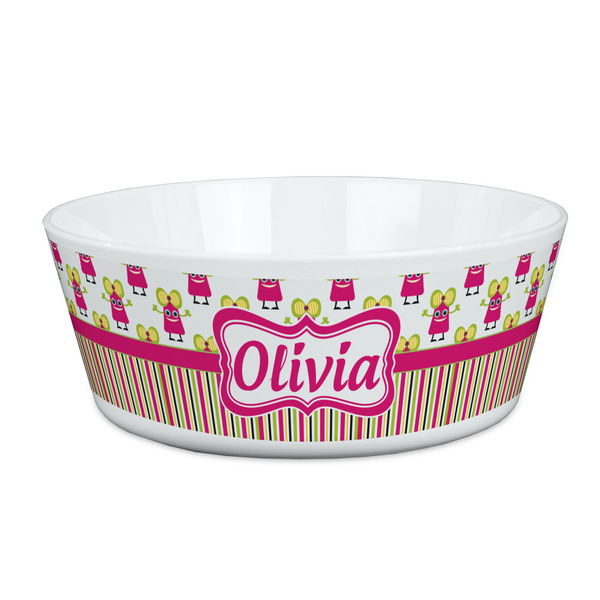 Custom Pink Monsters & Stripes Kid's Bowl (Personalized)