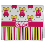 Pink Monsters & Stripes Kitchen Towel - Poly Cotton w/ Name or Text