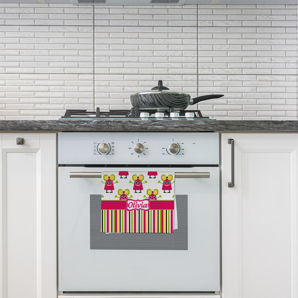 Pink Monsters & Stripes Kitchen Towel - Poly Cotton - Lifestyle