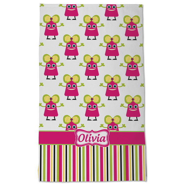 Pink Monsters & Stripes Kitchen Towel - Poly Cotton - Full Front