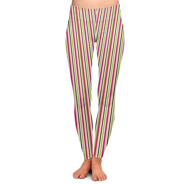 Custom Pink Monsters & Stripes Ladies Leggings - Extra Small