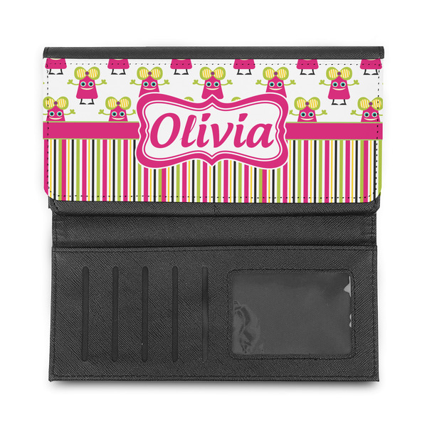 Pink Monsters & Stripes Ladies Wallet - Half Way Open