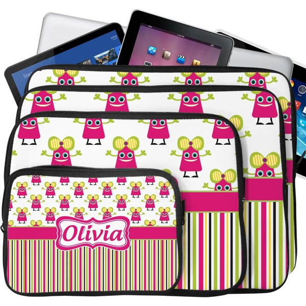 Pink Monsters & Stripes Laptop Case Sizes