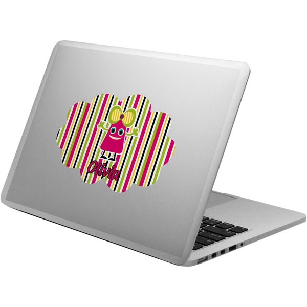 Custom Pink Monsters & Stripes Laptop Decal (Personalized)