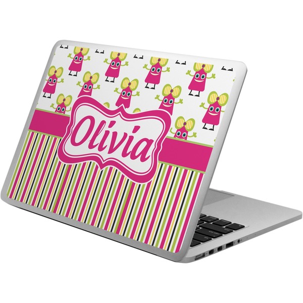 Custom Pink Monsters & Stripes Laptop Skin - Custom Sized (Personalized)