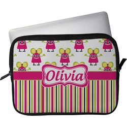 Pink Monsters & Stripes Laptop Sleeve / Case - 11" (Personalized)