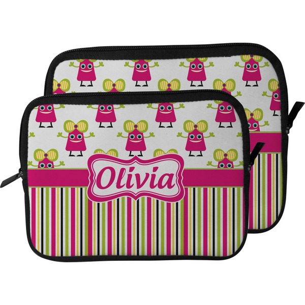 Pink Monsters & Stripes Laptop Sleeve (Size Comparison)